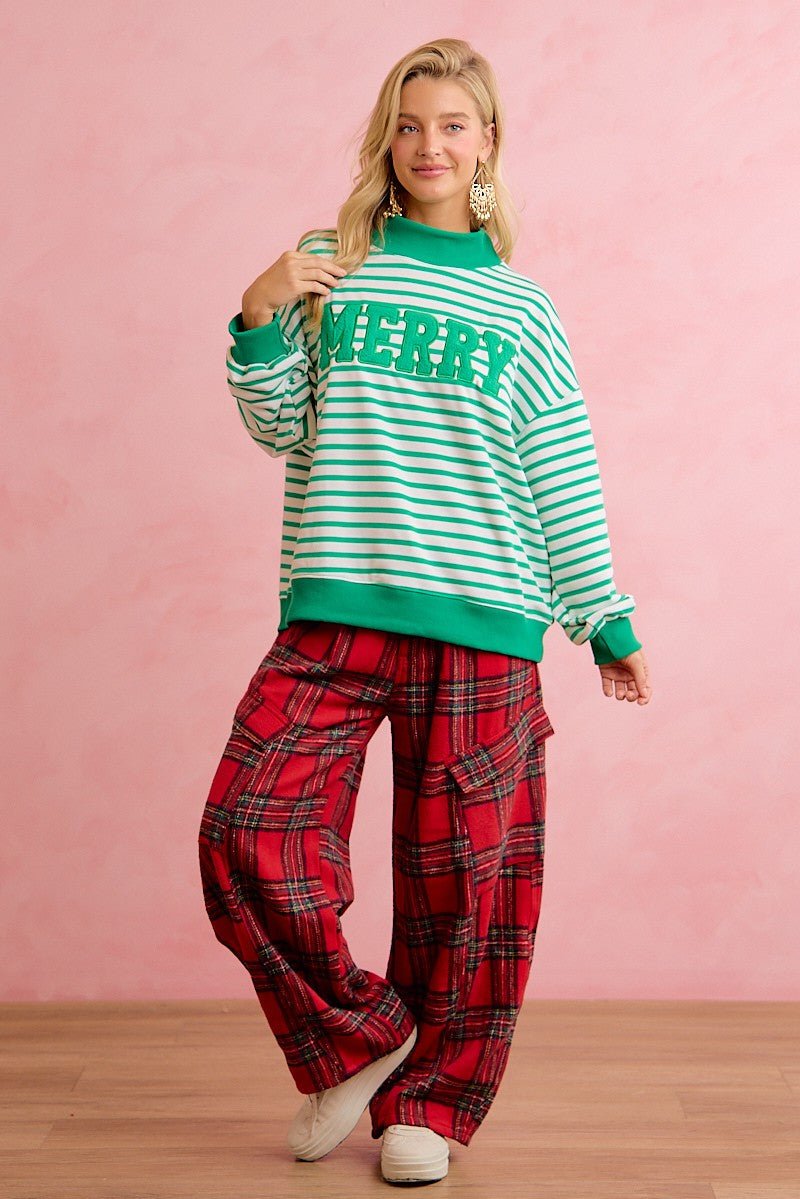 Seasons Greetings Stripe Appliqué Pullover - Westly