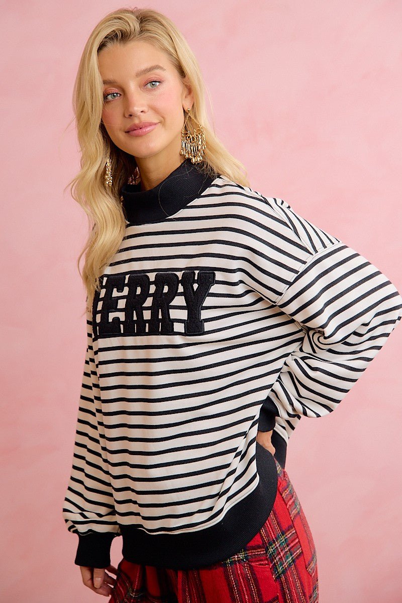 Seasons Greetings Stripe Appliqué Pullover - Westly