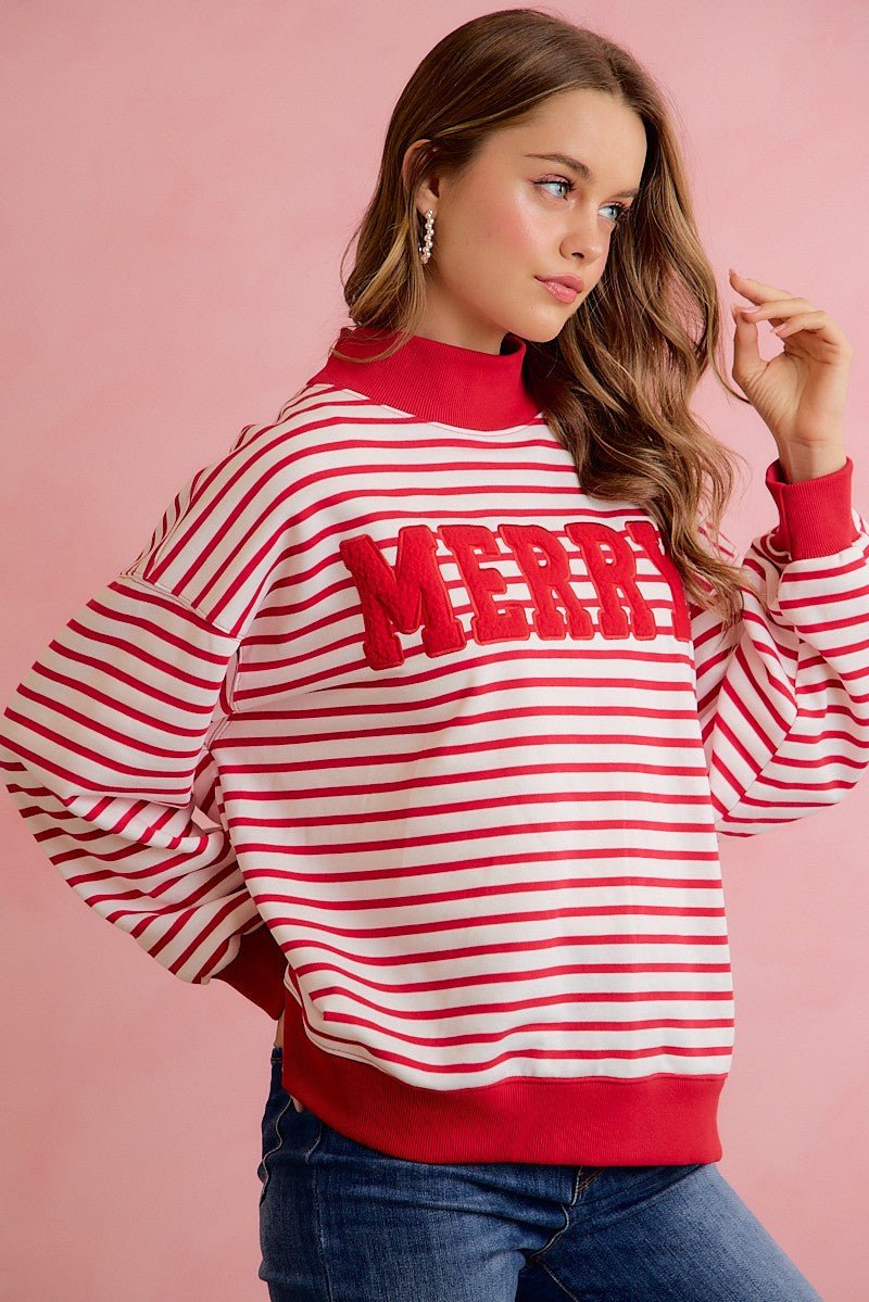 Seasons Greetings Stripe Appliqué Pullover - Westly