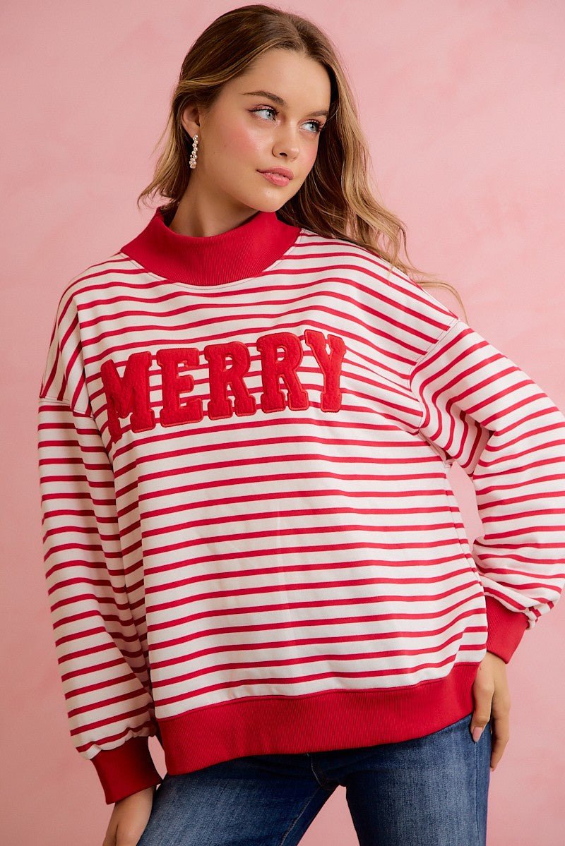 Seasons Greetings Stripe Appliqué Pullover - Westly