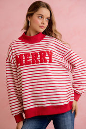 Seasons Greetings Stripe Appliqué Pullover - Westly