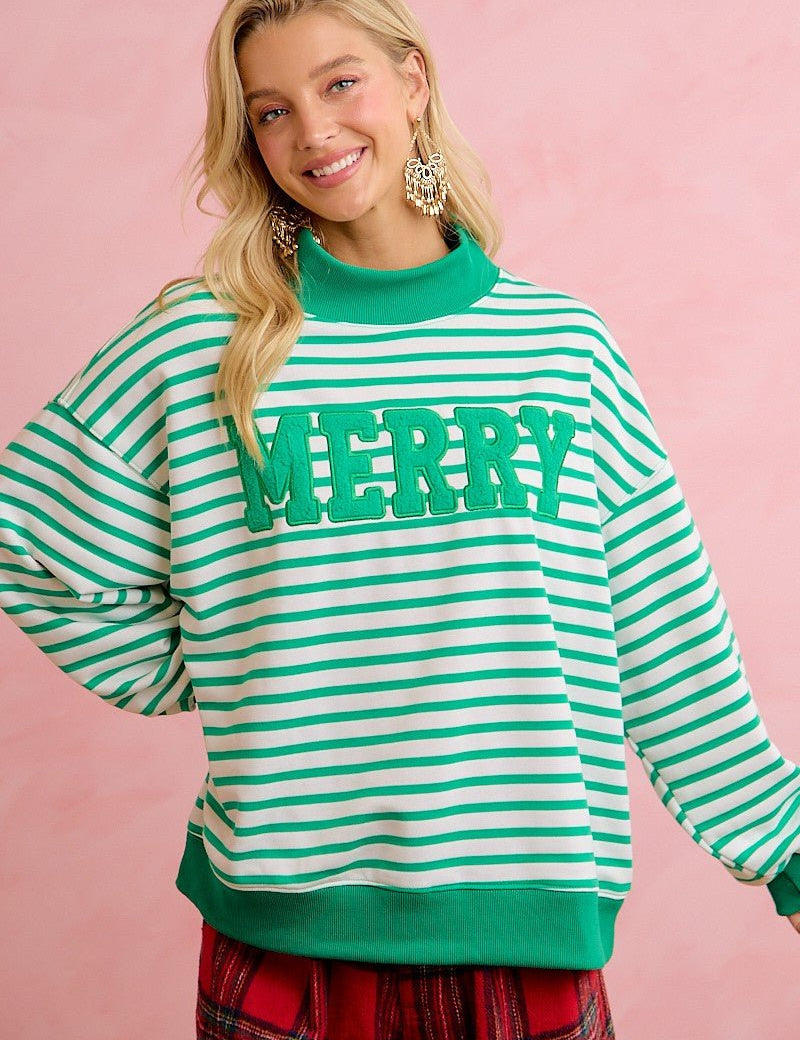 Seasons Greetings Stripe Appliqué Pullover - Westly