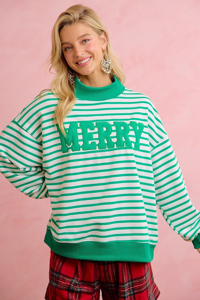Seasons Greetings Stripe Appliqué Pullover - Westly