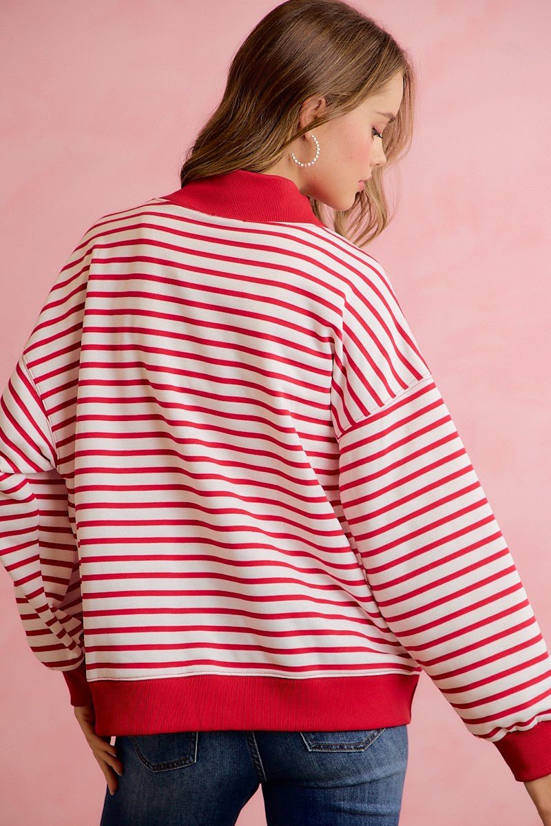 Seasons Greetings Stripe Appliqué Pullover - Westly