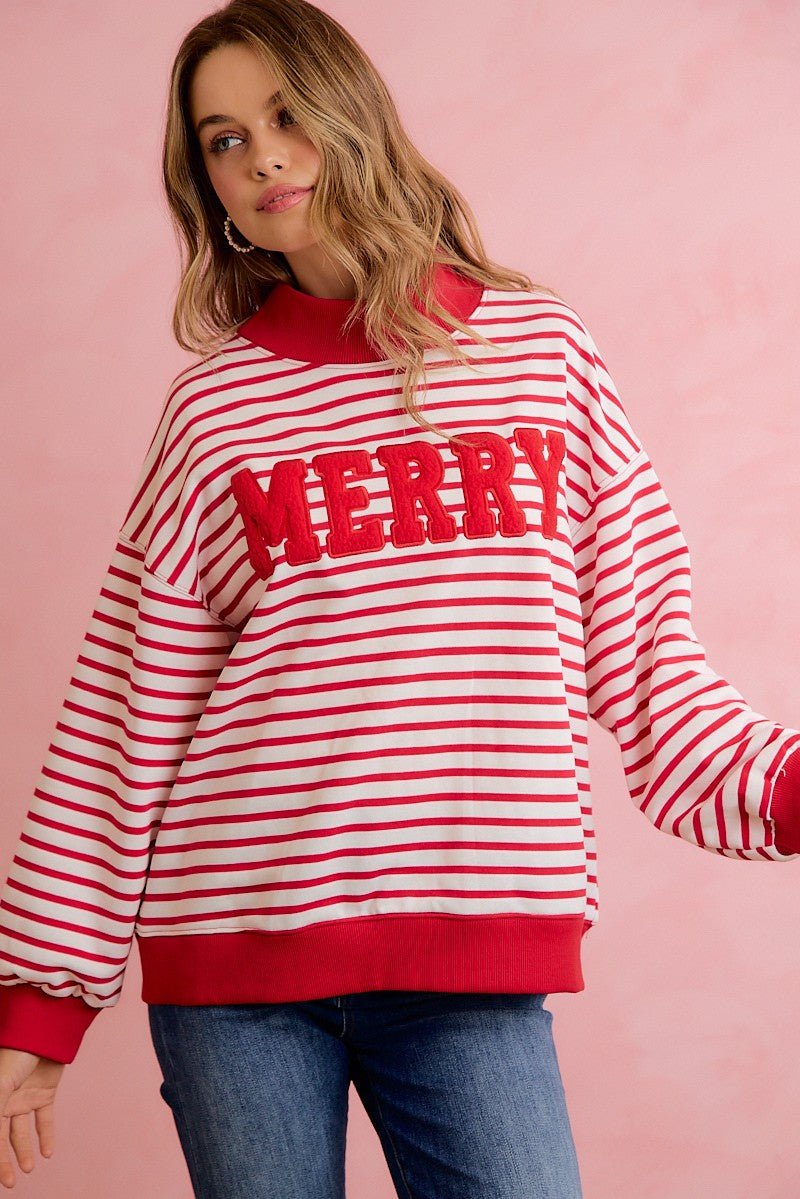 Seasons Greetings Stripe Appliqué Pullover - Westly