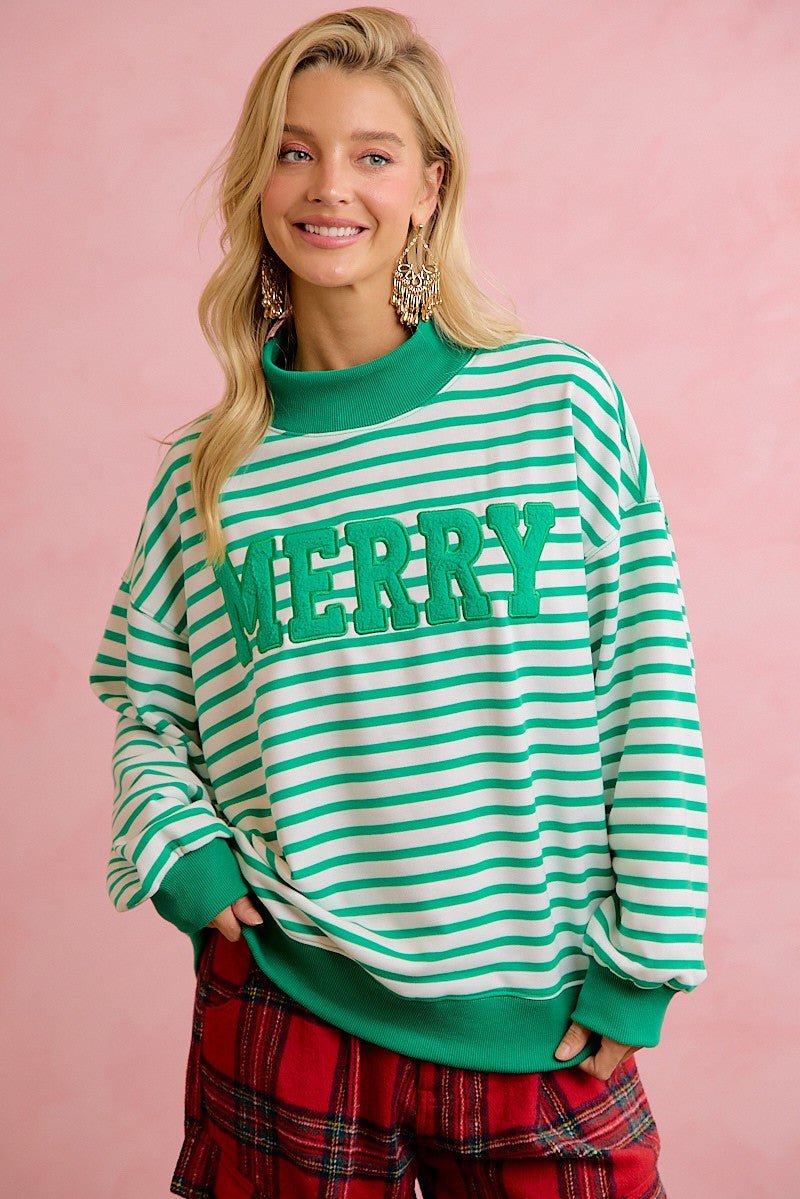 Seasons Greetings Stripe Appliqué Pullover - Westly