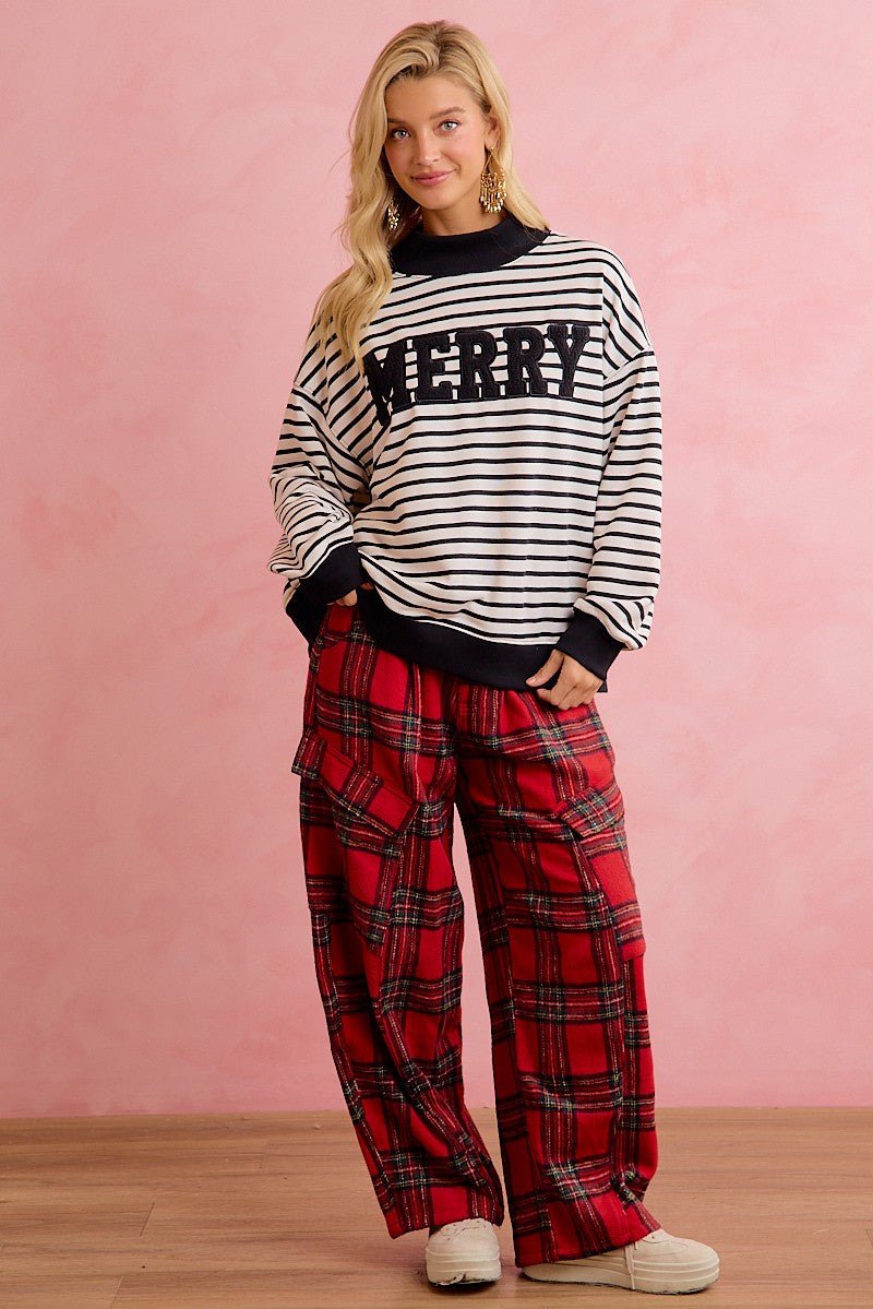 Seasons Greetings Stripe Appliqué Pullover - Westly