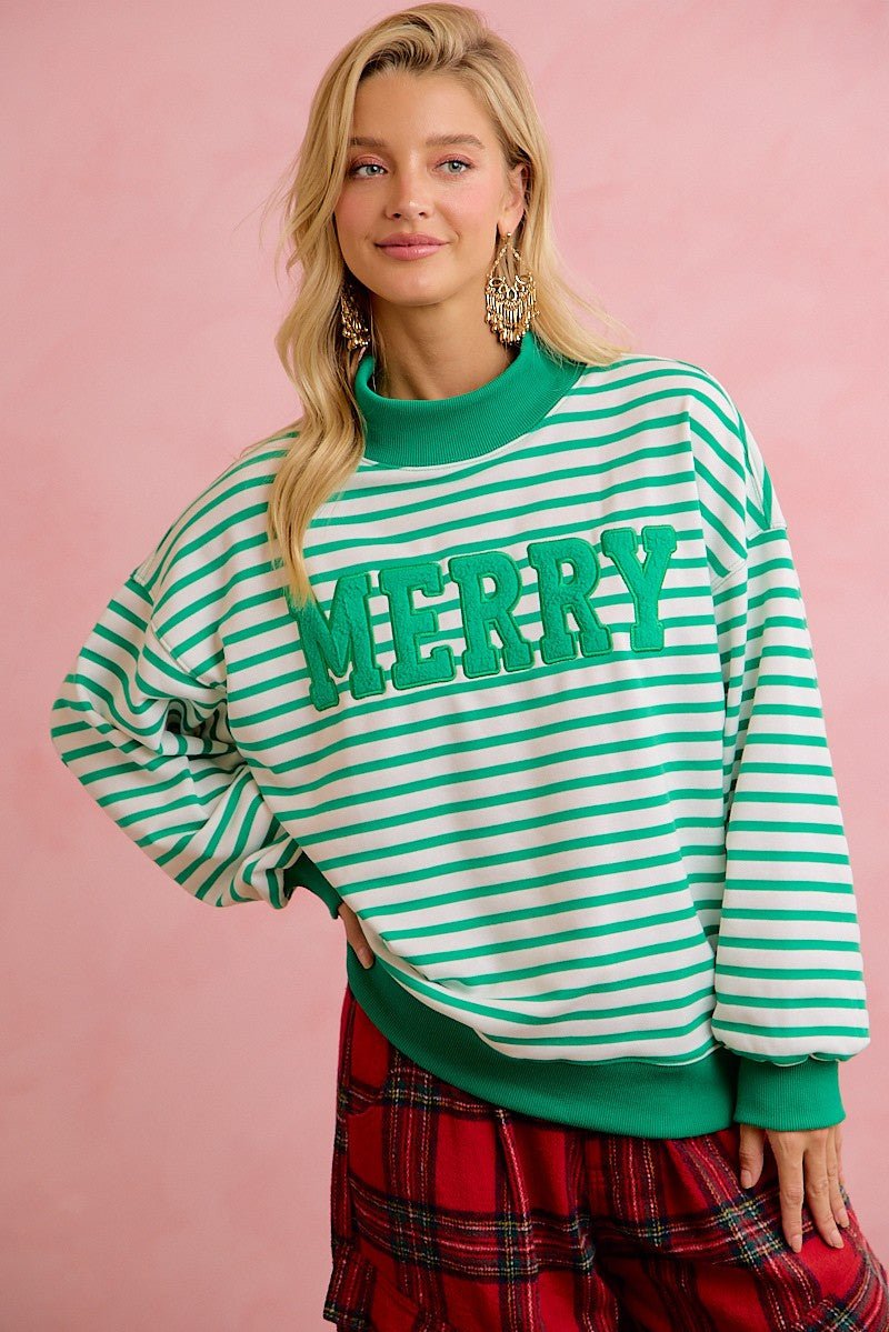 Seasons Greetings Stripe Appliqué Pullover - Westly