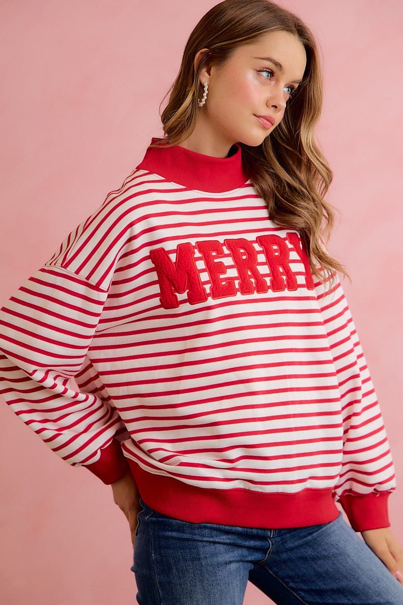 Seasons Greetings Stripe Appliqué Pullover - Westly
