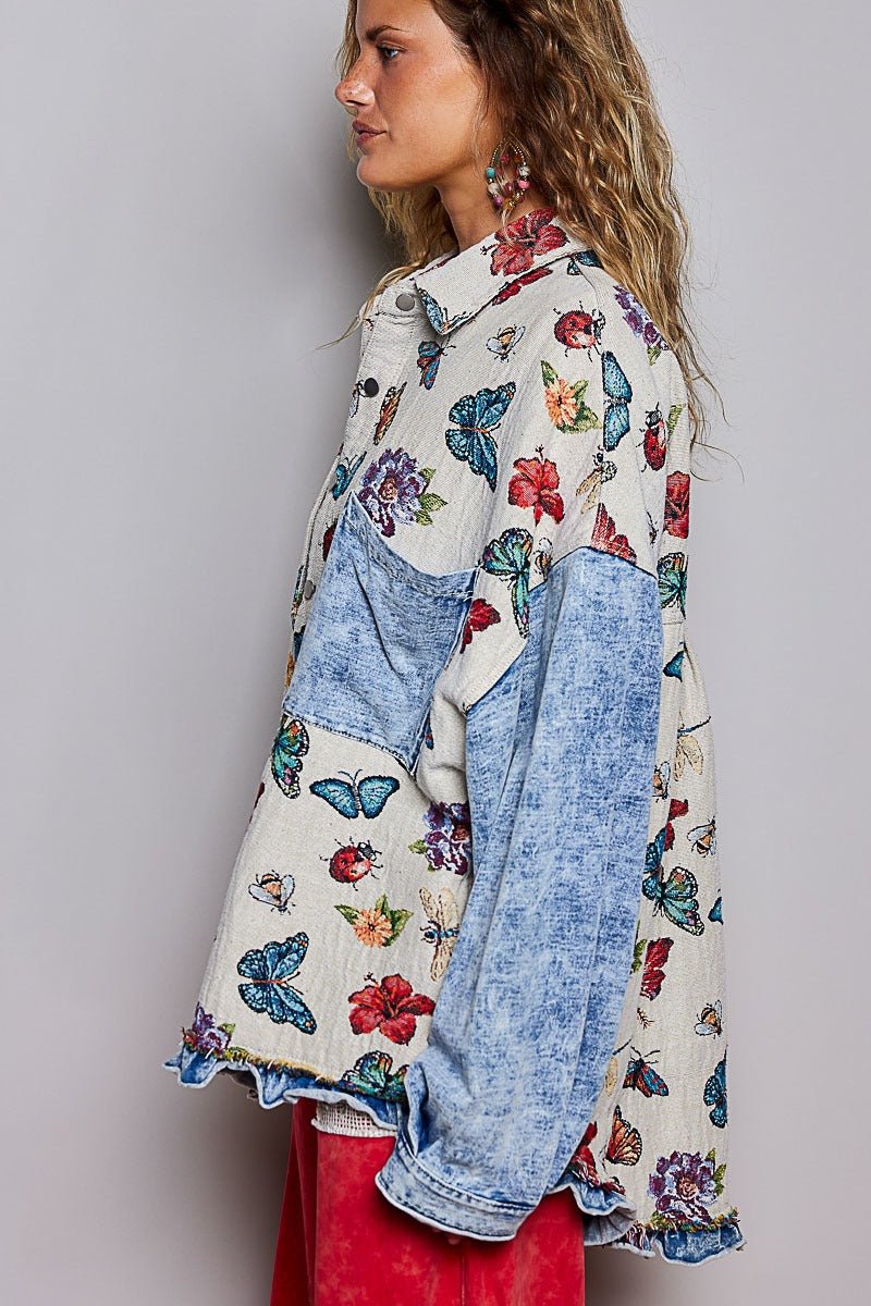 Secret Garden Mixed Media Jacquard Shacket - Westly