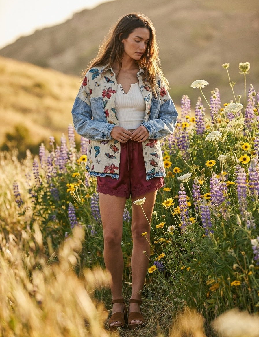 Secret Garden Mixed Media Jacquard Shacket - Westly