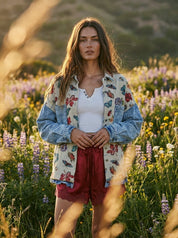 Secret Garden Mixed Media Jacquard Shacket - Westly
