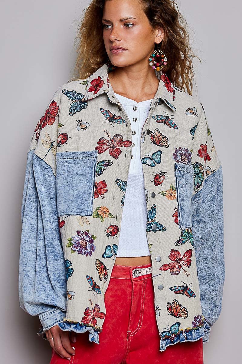 Secret Garden Mixed Media Jacquard Shacket - Westly