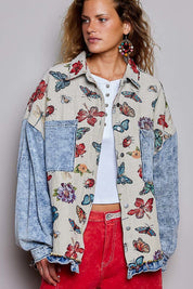 Secret Garden Mixed Media Jacquard Shacket - Westly