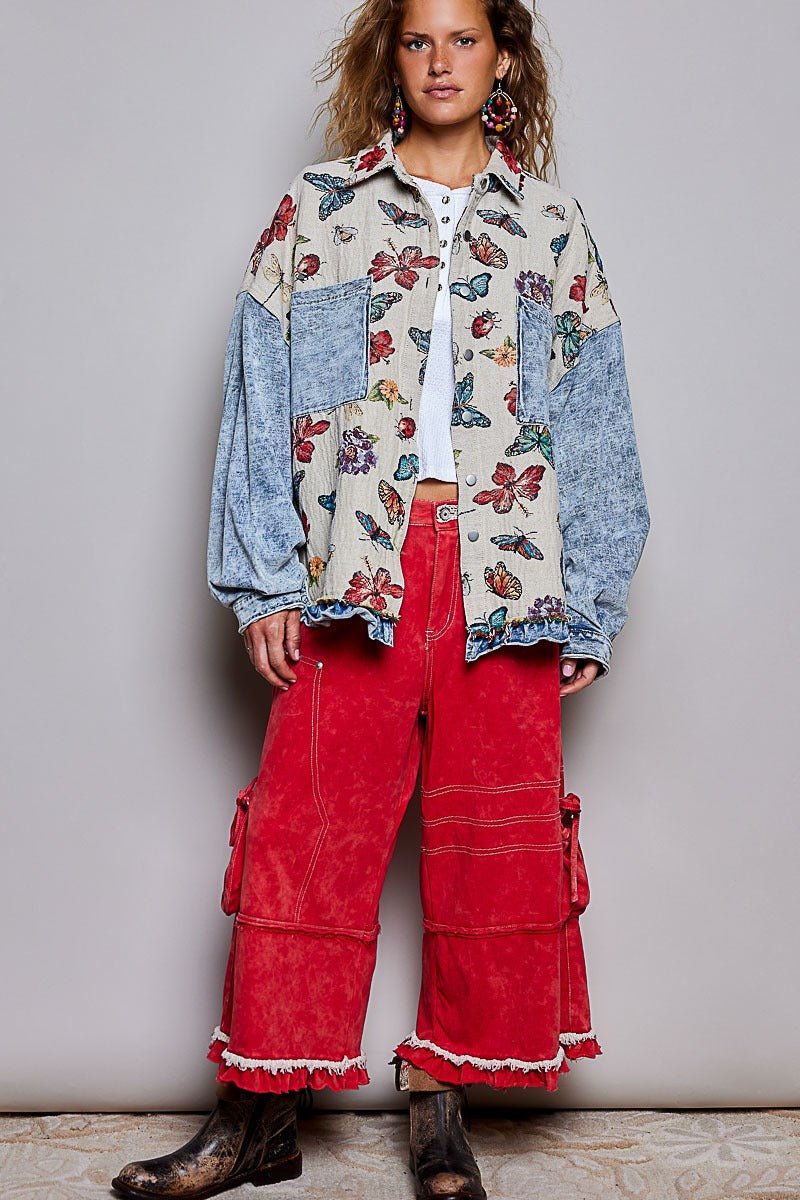 Secret Garden Mixed Media Jacquard Shacket - Westly
