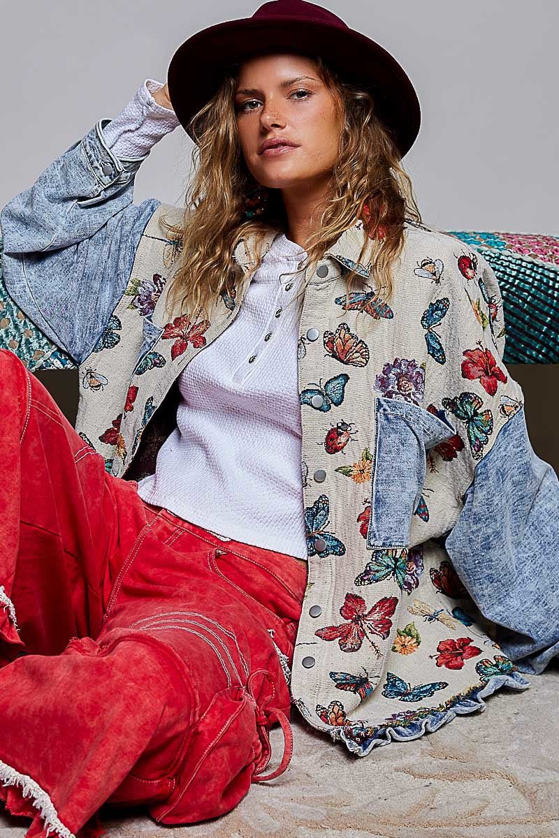 Secret Garden Mixed Media Jacquard Shacket - Westly