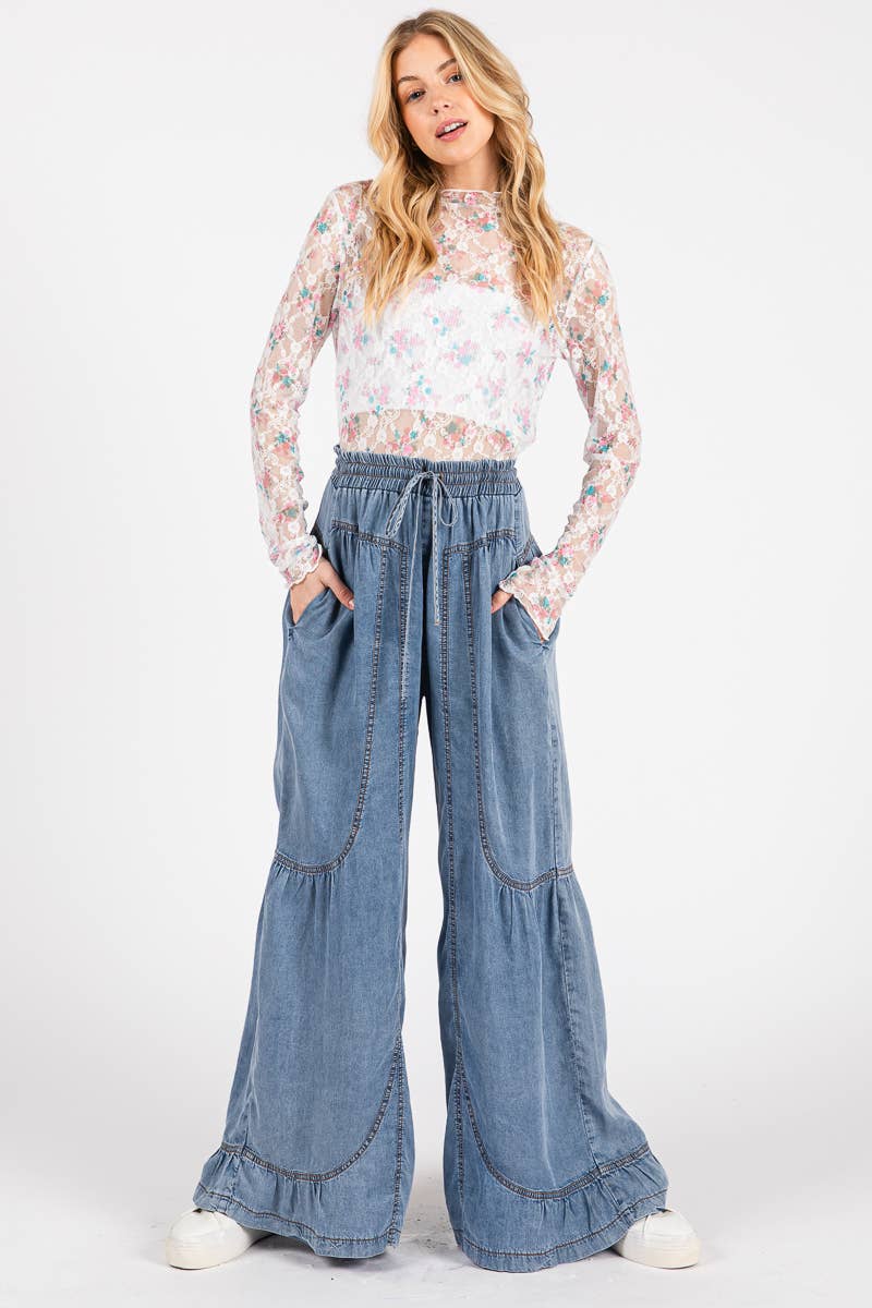 Shania Mineral Washed Wide Leg Palazzo Pants - Westly