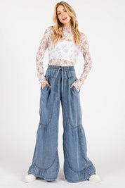 Shania Mineral Washed Wide Leg Palazzo Pants - Westly