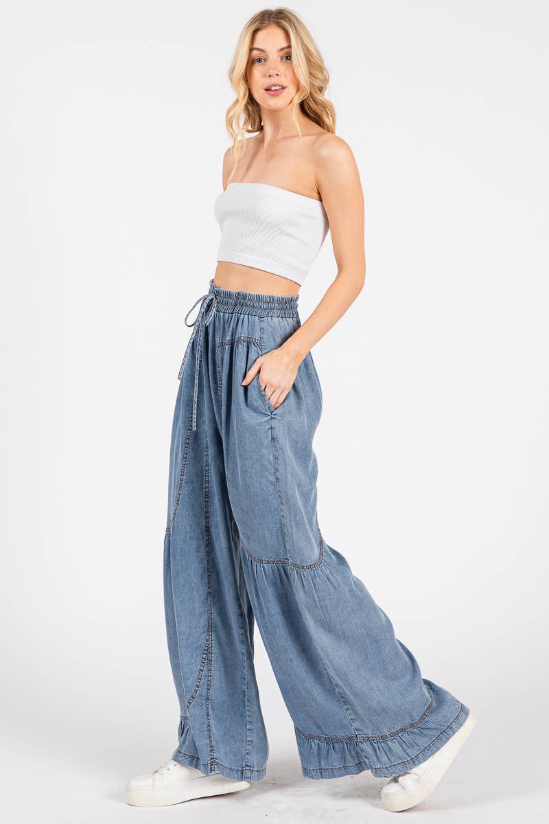 Shania Mineral Washed Wide Leg Palazzo Pants - Westly
