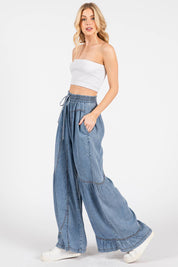 Shania Mineral Washed Wide Leg Palazzo Pants - Westly