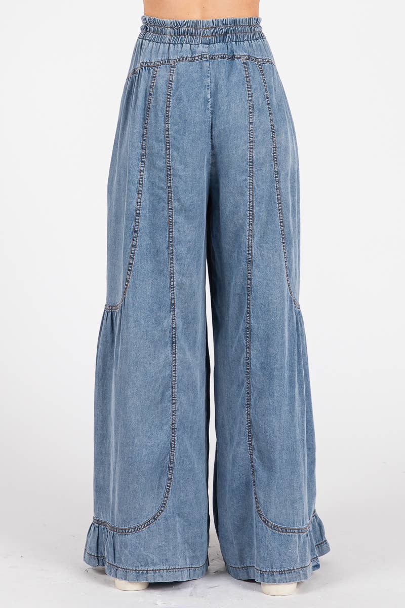 Shania Mineral Washed Wide Leg Palazzo Pants - Westly