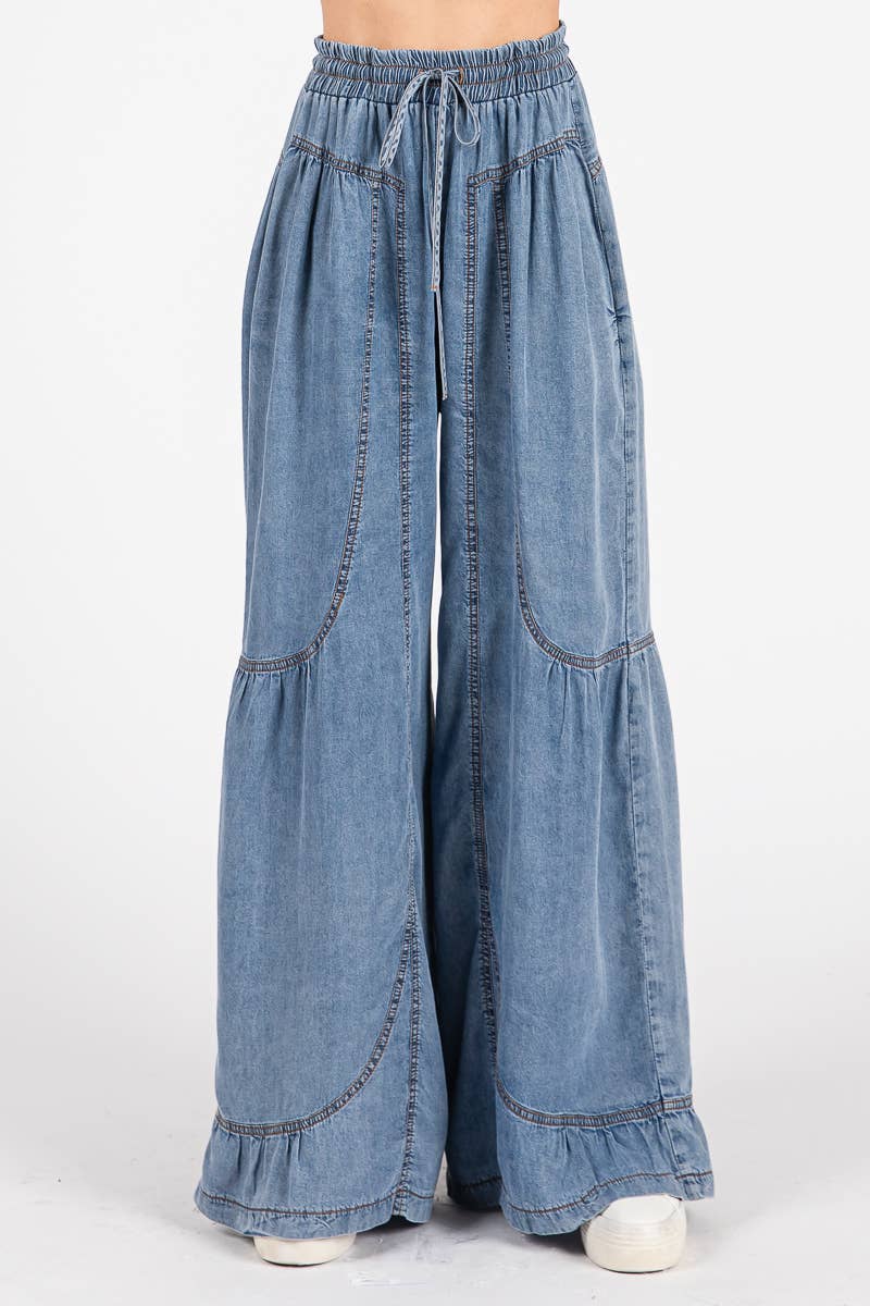 Shania Mineral Washed Wide Leg Palazzo Pants - Westly