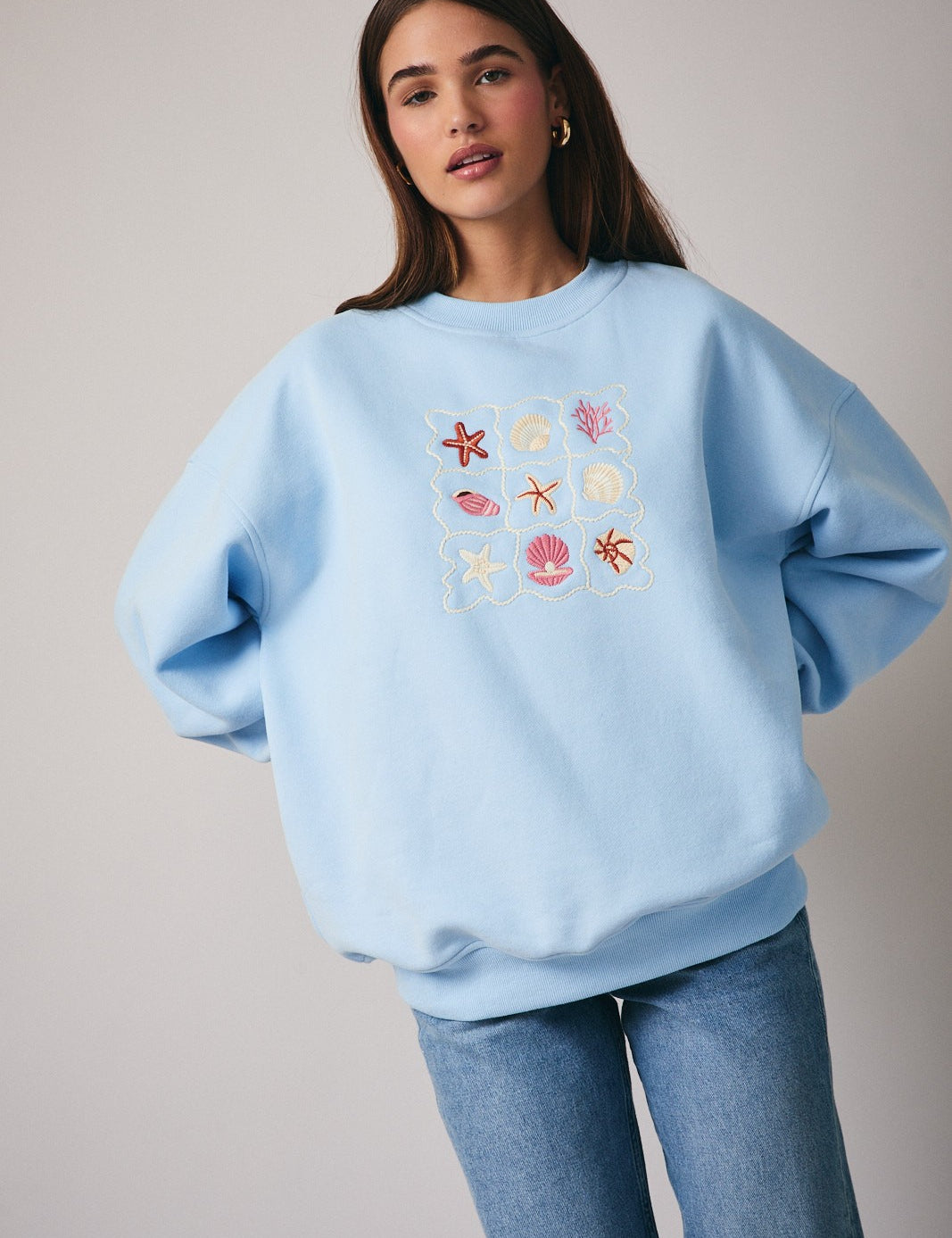 Shell Cabinet Embroidered Sweatshirt in Baby Blue - product photo 1