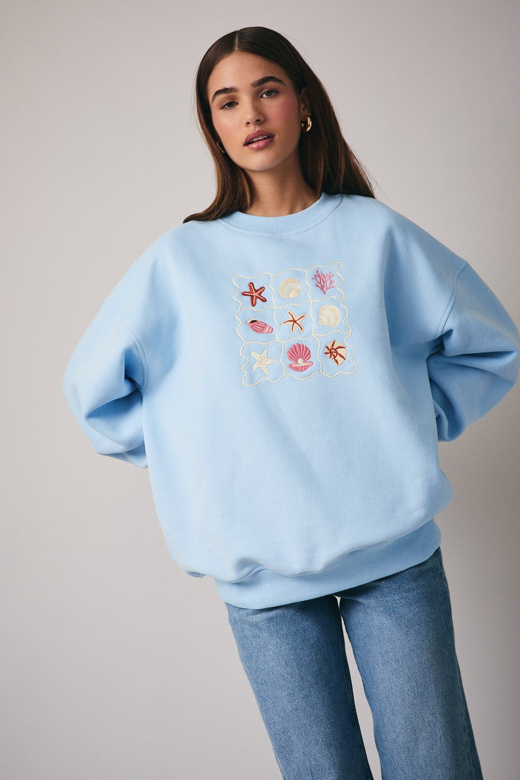 Shell Cabinet Embroidered Sweatshirt in Baby Blue - product photo 1