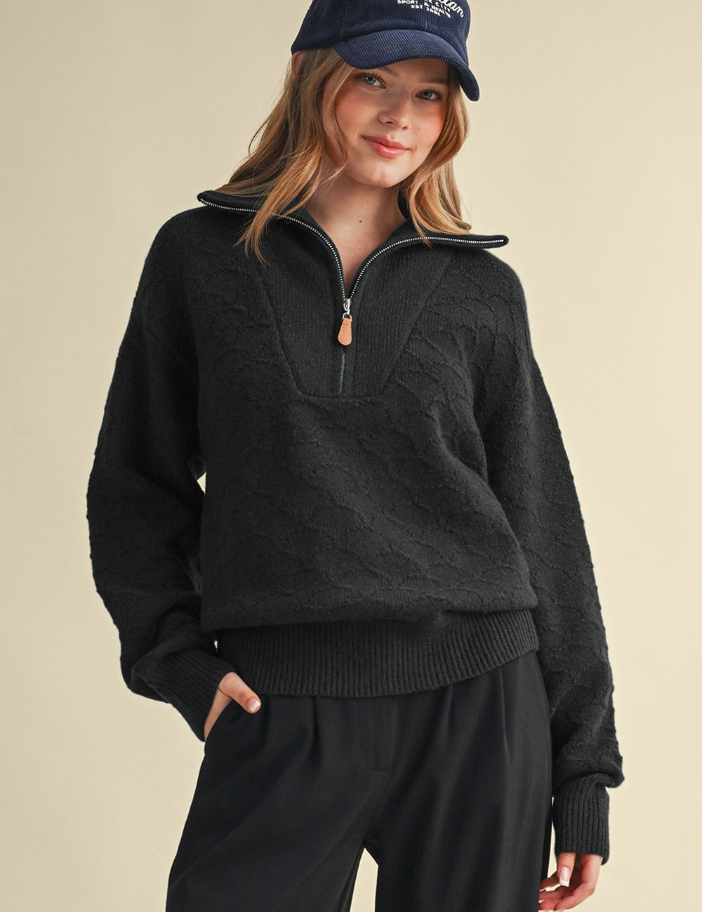Shellwork Textured Half-Zip Sweater in Black - product photo 1