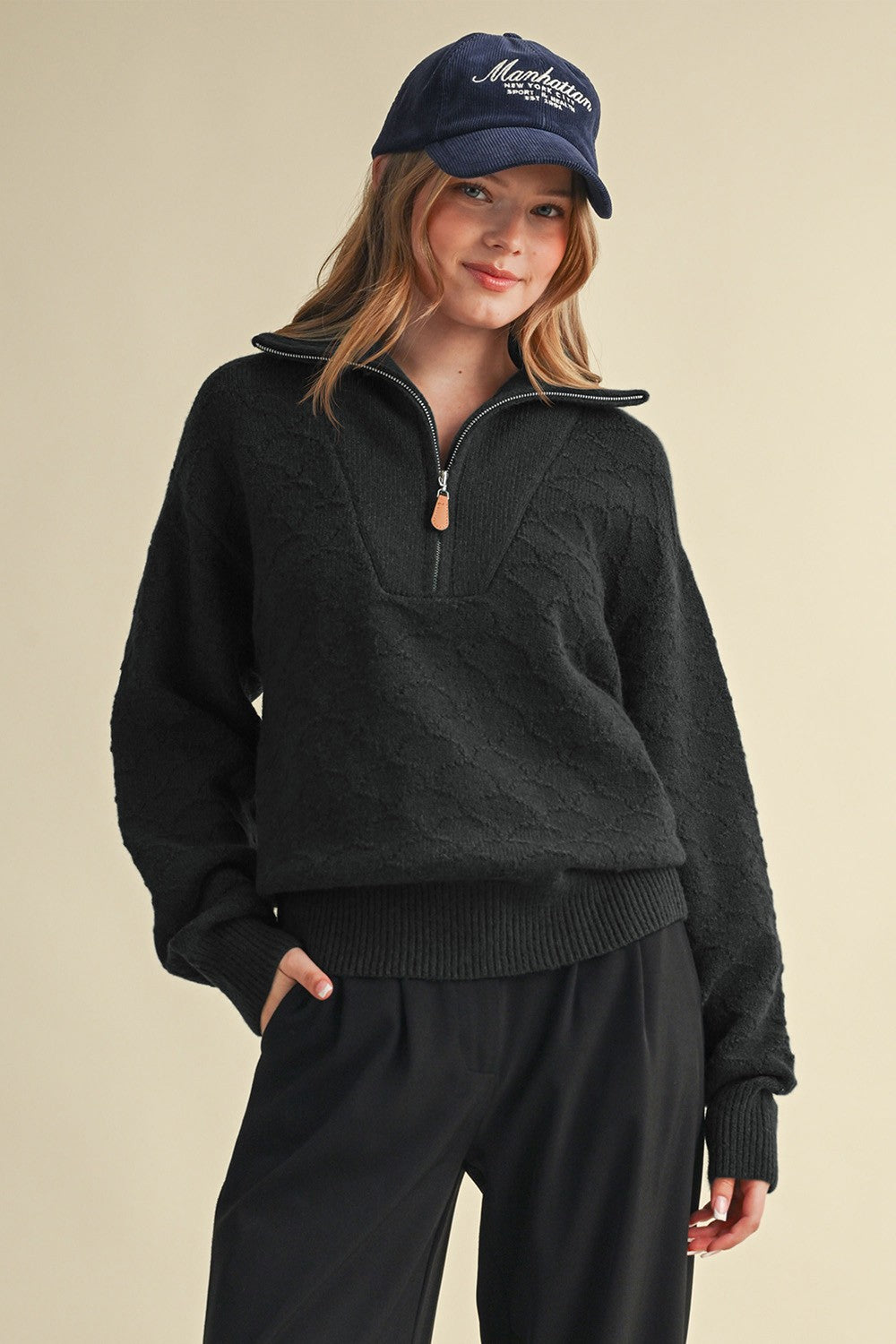 Shellwork Textured Half-Zip Sweater in Black - product photo 1