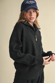 Shellwork Textured Half-Zip Sweater in Black - product photo 2