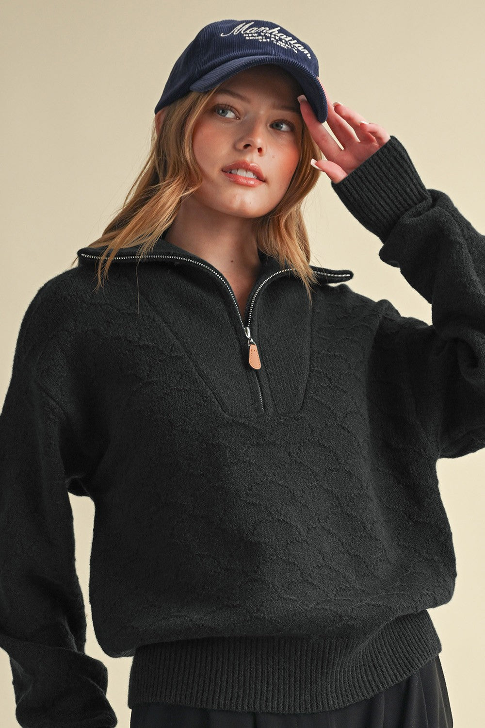 Shellwork Textured Half-Zip Sweater in Black - product photo 3
