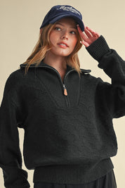 Shellwork Textured Half-Zip Sweater in Black - product photo 3