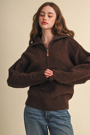 Shellwork Textured Half-Zip Sweater in Choco Brown - product photo 1