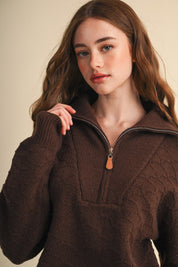 Shellwork Textured Half-Zip Sweater in Choco Brown - product photo 2