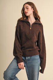 Shellwork Textured Half-Zip Sweater in Choco Brown - product photo 4