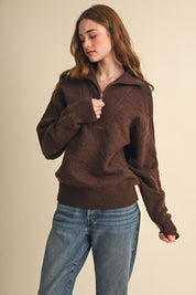 Shellwork Textured Half-Zip Sweater in Choco Brown - product photo 5
