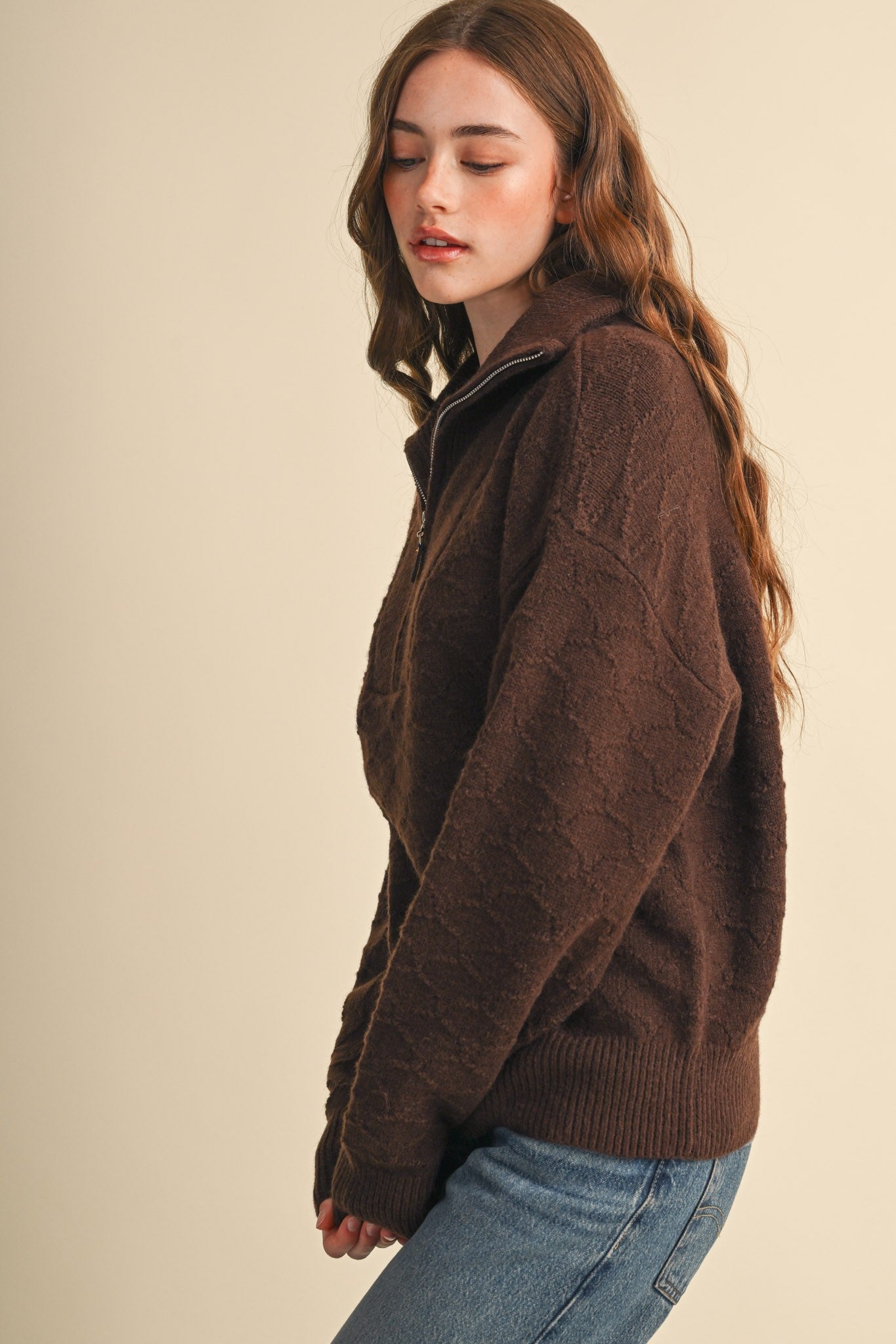 Shellwork Textured Half-Zip Sweater in Choco Brown - product photo 6