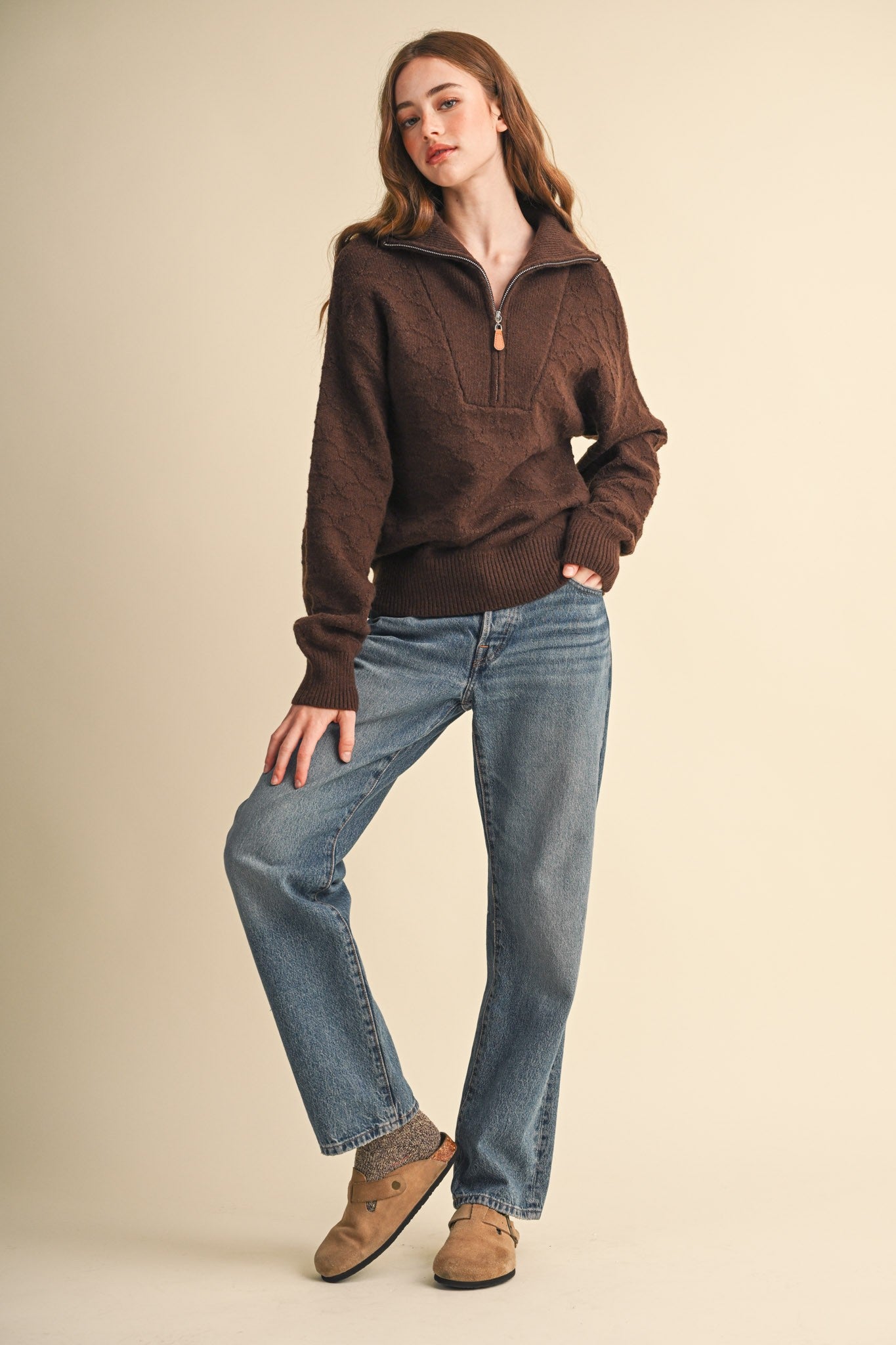 Shellwork Textured Half-Zip Sweater in Choco Brown - product photo 7