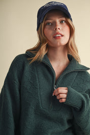 Shellwork Textured Half-Zip Sweater in Forest Green - product photo 1