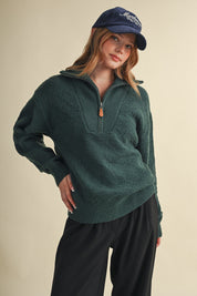 Shellwork Textured Half-Zip Sweater in Forest Green - product photo 2