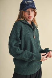 Shellwork Textured Half-Zip Sweater in Forest Green - product photo 3