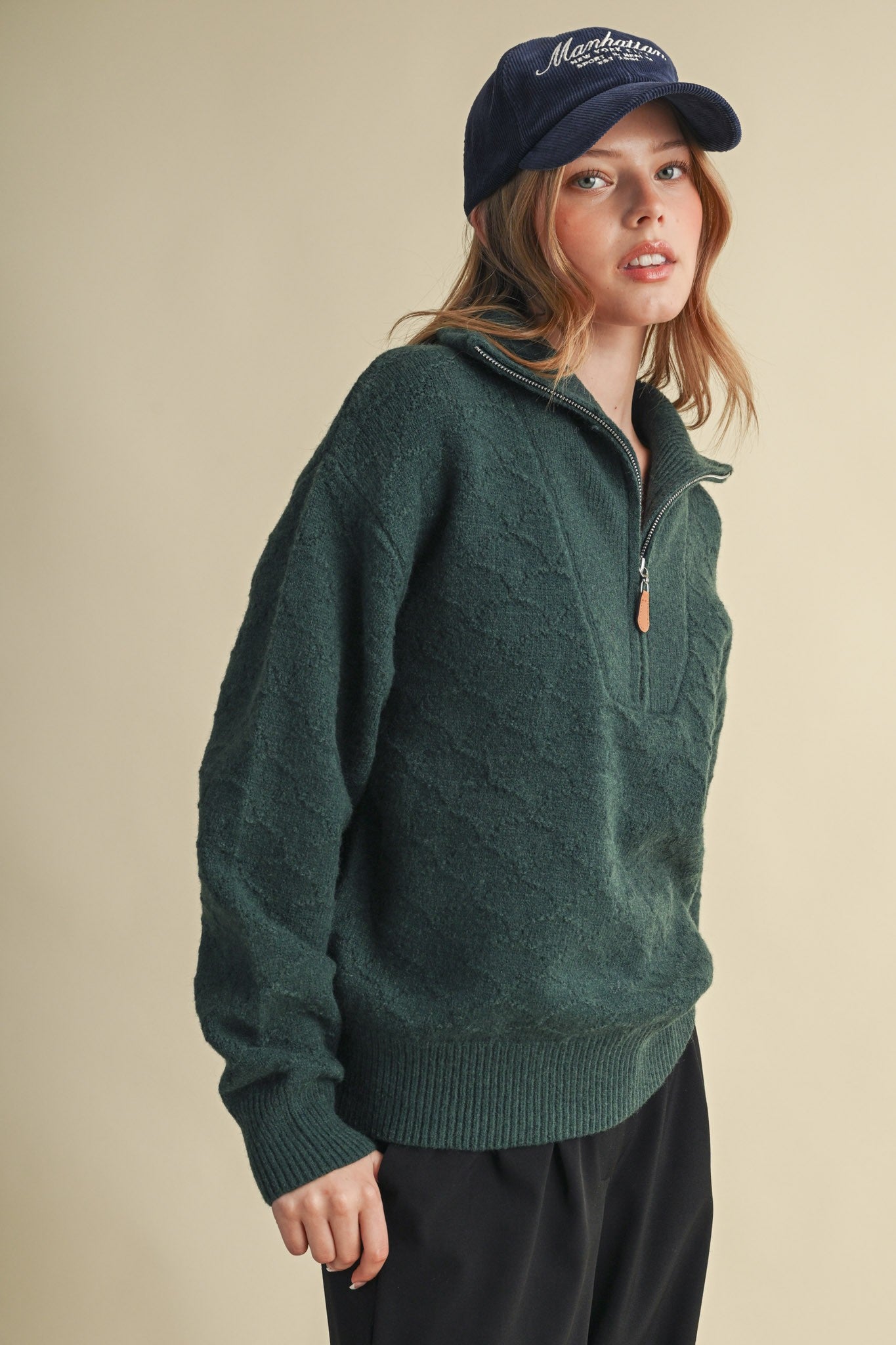 Shellwork Textured Half-Zip Sweater in Forest Green - product photo 5