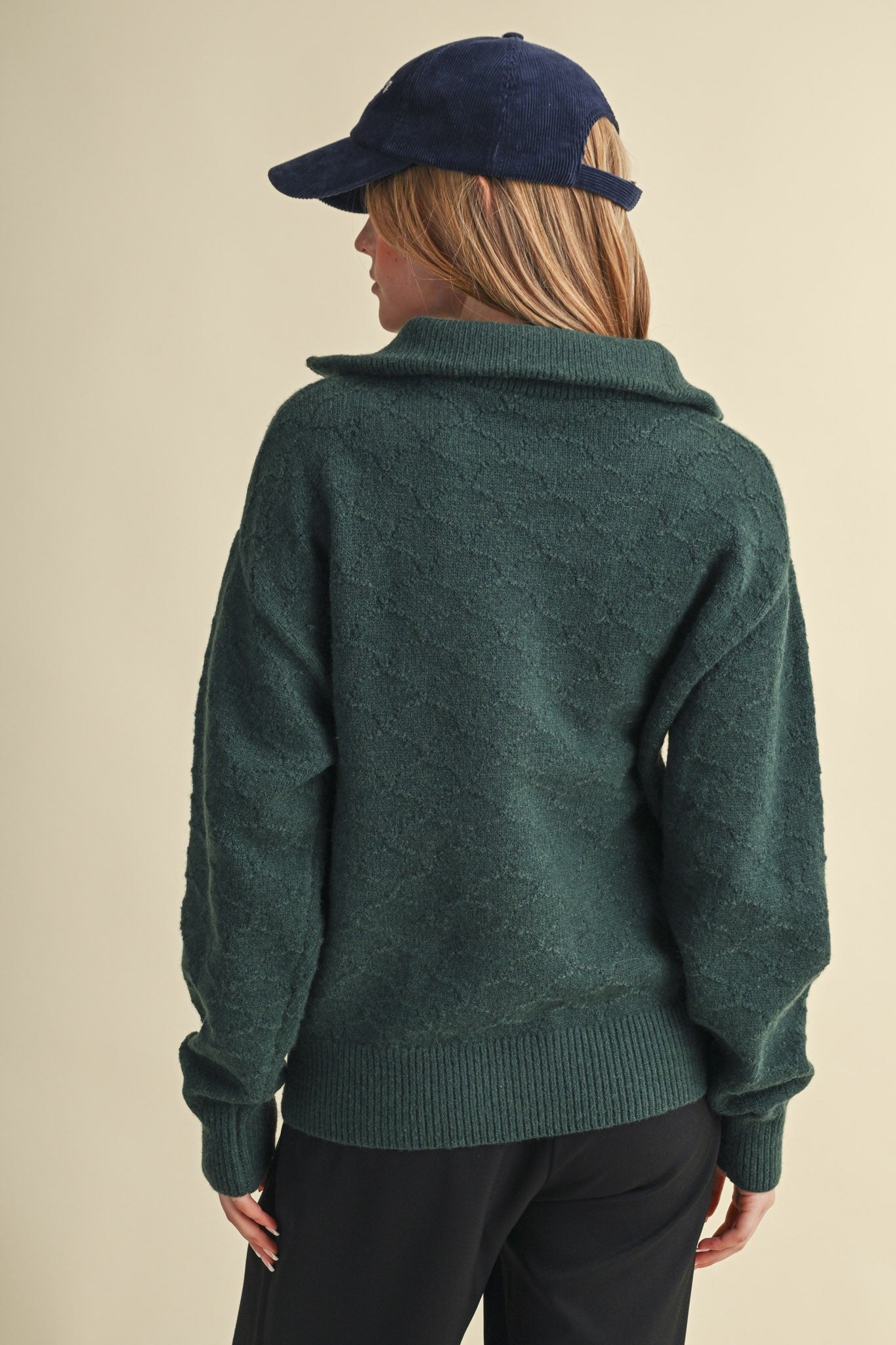 Shellwork Textured Half-Zip Sweater in Forest Green - product photo 6