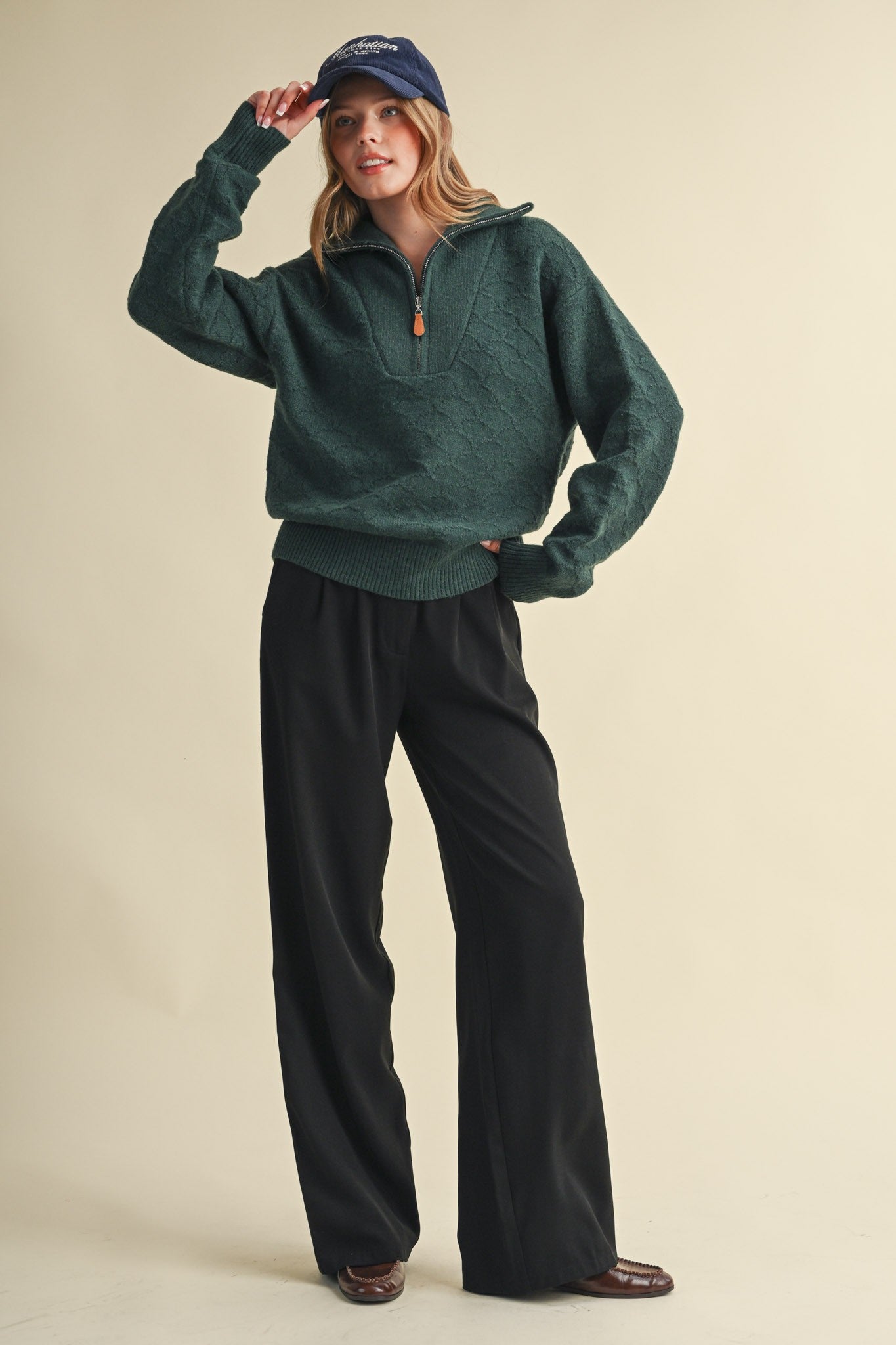 Shellwork Textured Half-Zip Sweater in Forest Green - product photo 7