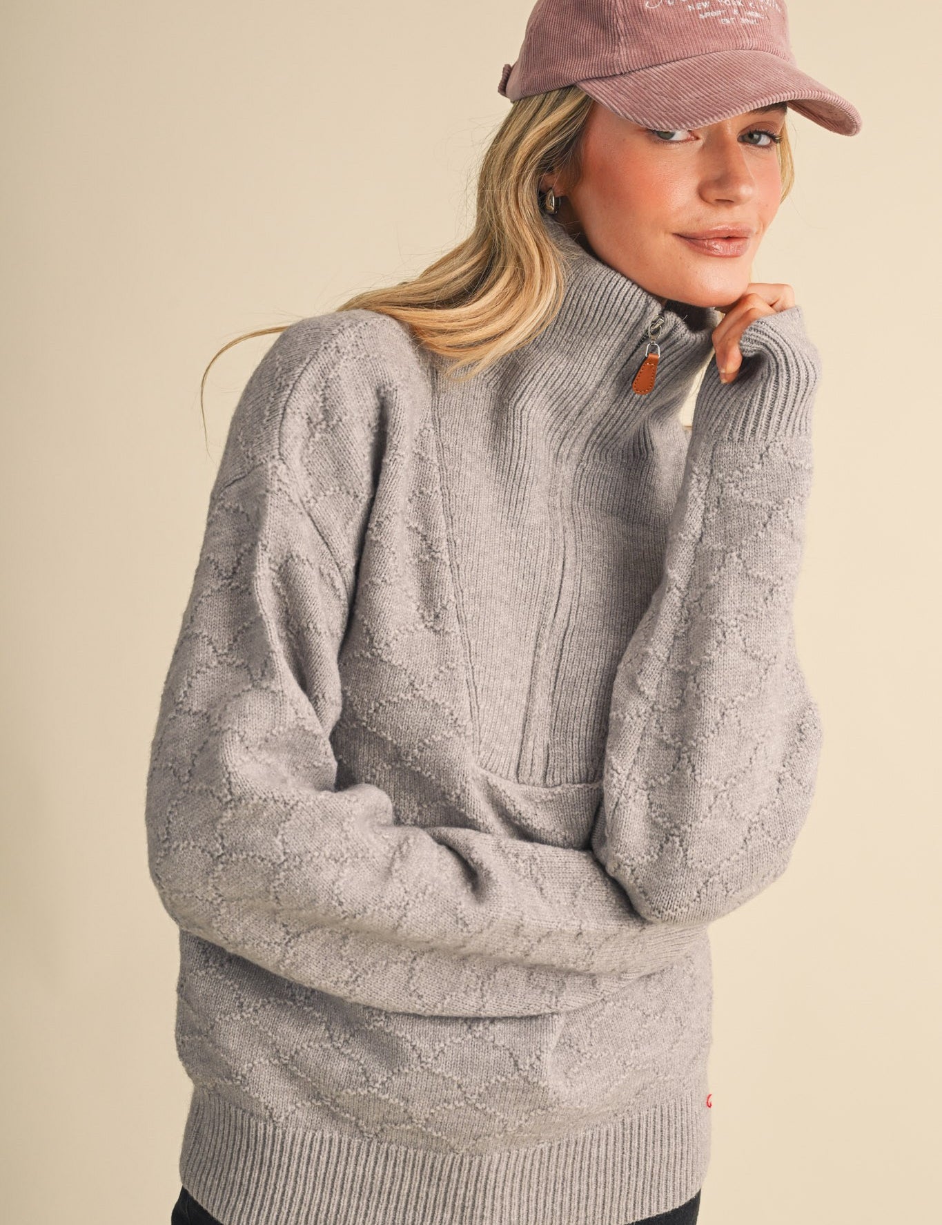 Shellwork Textured Half-Zip Sweater in Heather Grey - product photo 1