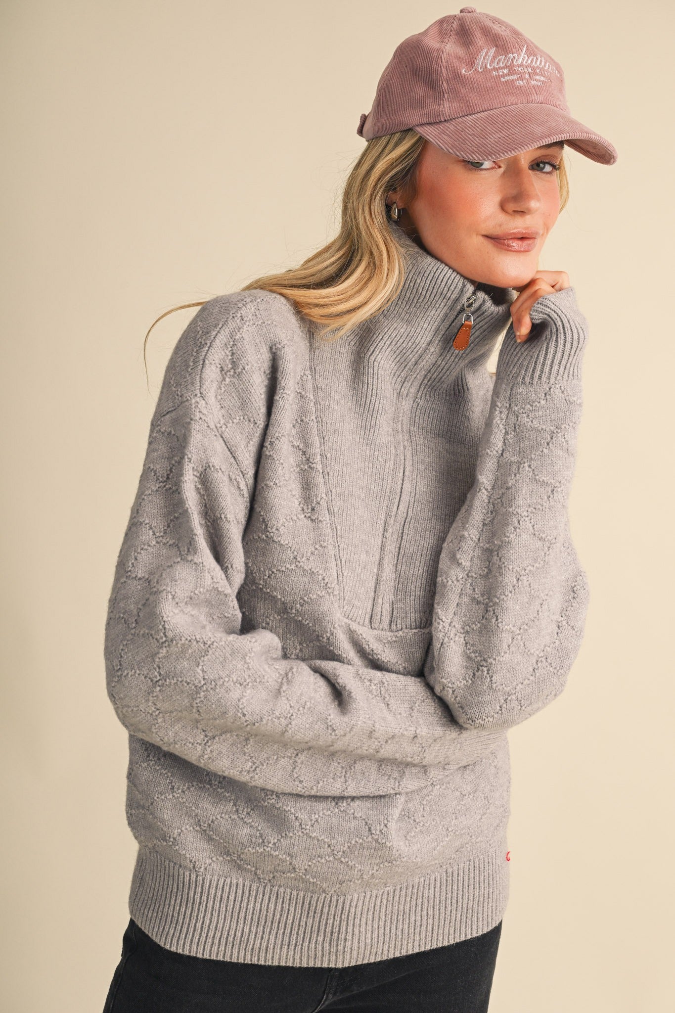 Shellwork Textured Half-Zip Sweater in Heather Grey - product photo 1