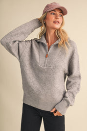 Shellwork Textured Half-Zip Sweater in Heather Grey - product photo 2