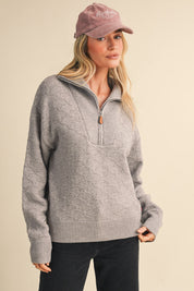 Shellwork Textured Half-Zip Sweater in Heather Grey - product photo 3