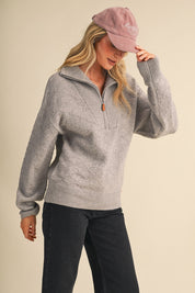 Shellwork Textured Half-Zip Sweater in Heather Grey - product photo 4